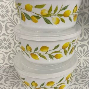 Lemon Storage Bowls Set Lids Yellow Cottage French Country Kitchen containers 3